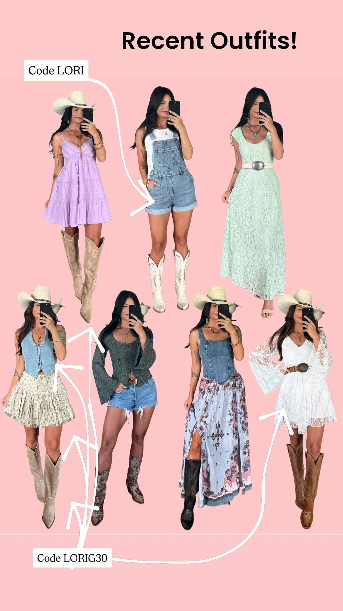 Recent country chic spring looks! Listed discount codes on picture! Wearing xs in all & size 2 in green dress 💖

#LTKootd #LTKSeasonal #LTKFestival