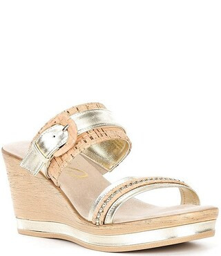 Onex Ronnie Metallic Leather Banded Buckle Wedge Sandals | Dillard's | Dillard's