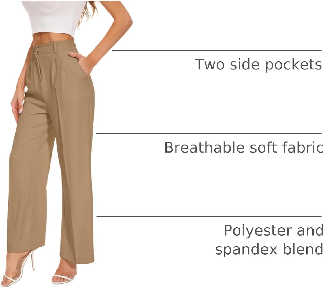 FUNYYZO Women's Wide Leg Pants High Elastic Waisted in The Back Business Work Trousers Long Strai... | Amazon (US)