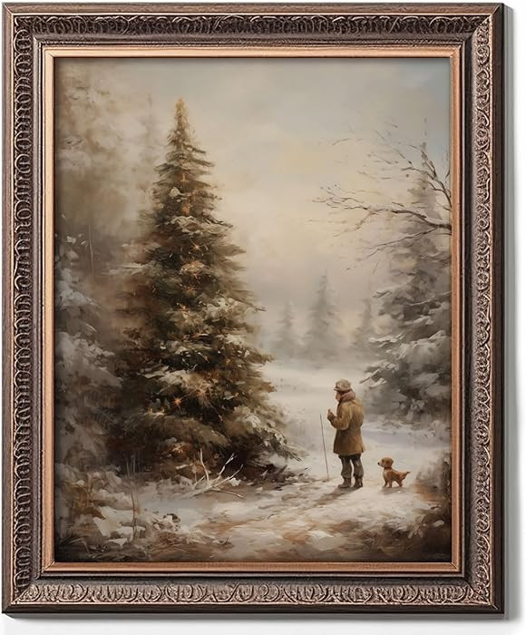 Vintage Christmas Wall Art, Cozy Country Farmhouse Art Print, Santa Claus Winter Forest Pine Prin... | Amazon (US)