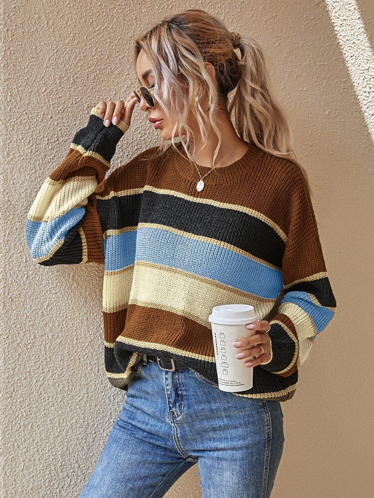 Striped Pattern Oversized Sweater | SHEIN