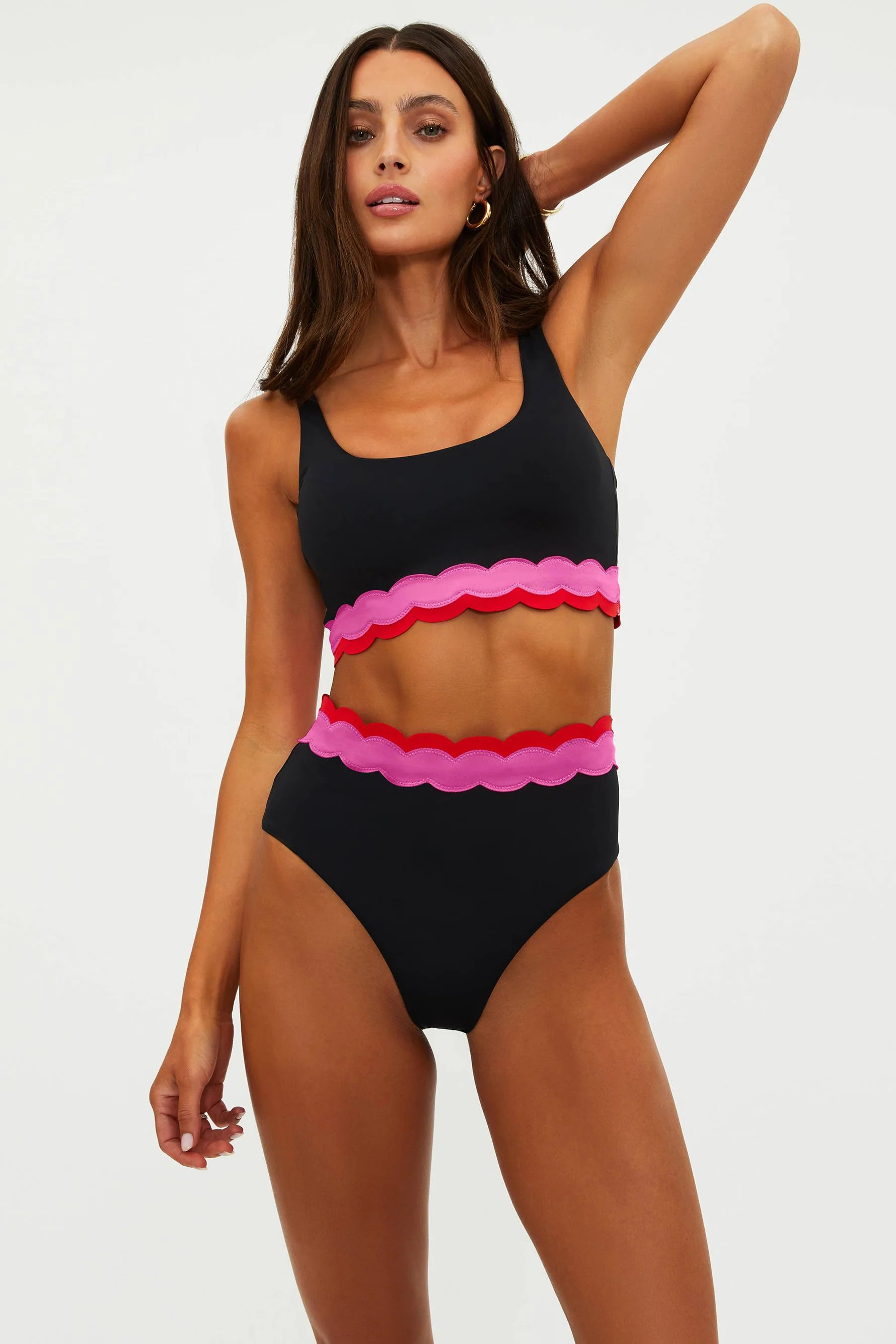 Harriet Bottom Electric Wave | Black High Waist Bikini Bottom | Beach Riot | Beach Riot