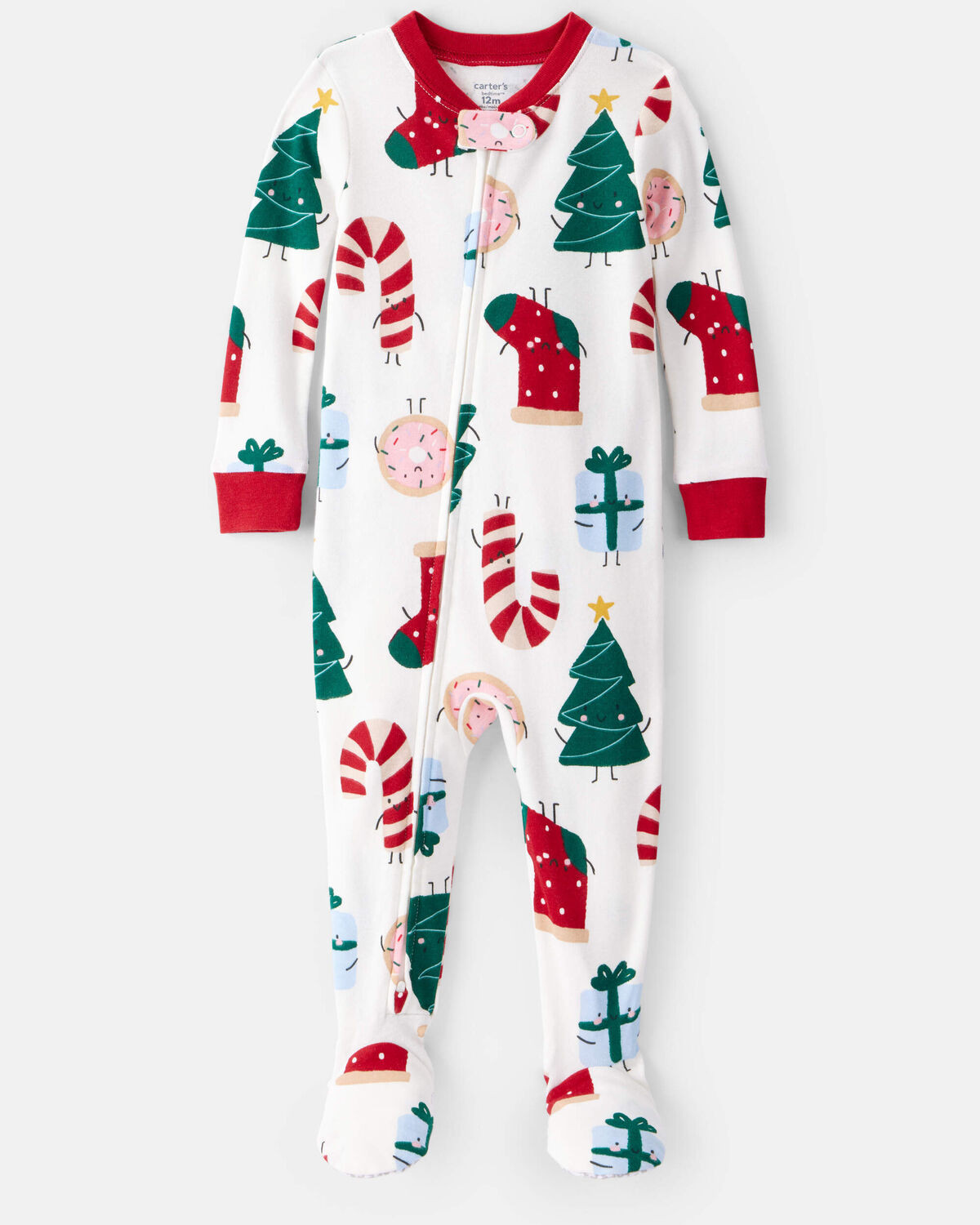 Toddler Festive Friends Christmas 100% Cotton Long-Sleeve Loose Fit 1-Piece Pajamas - White | Carter's Inc