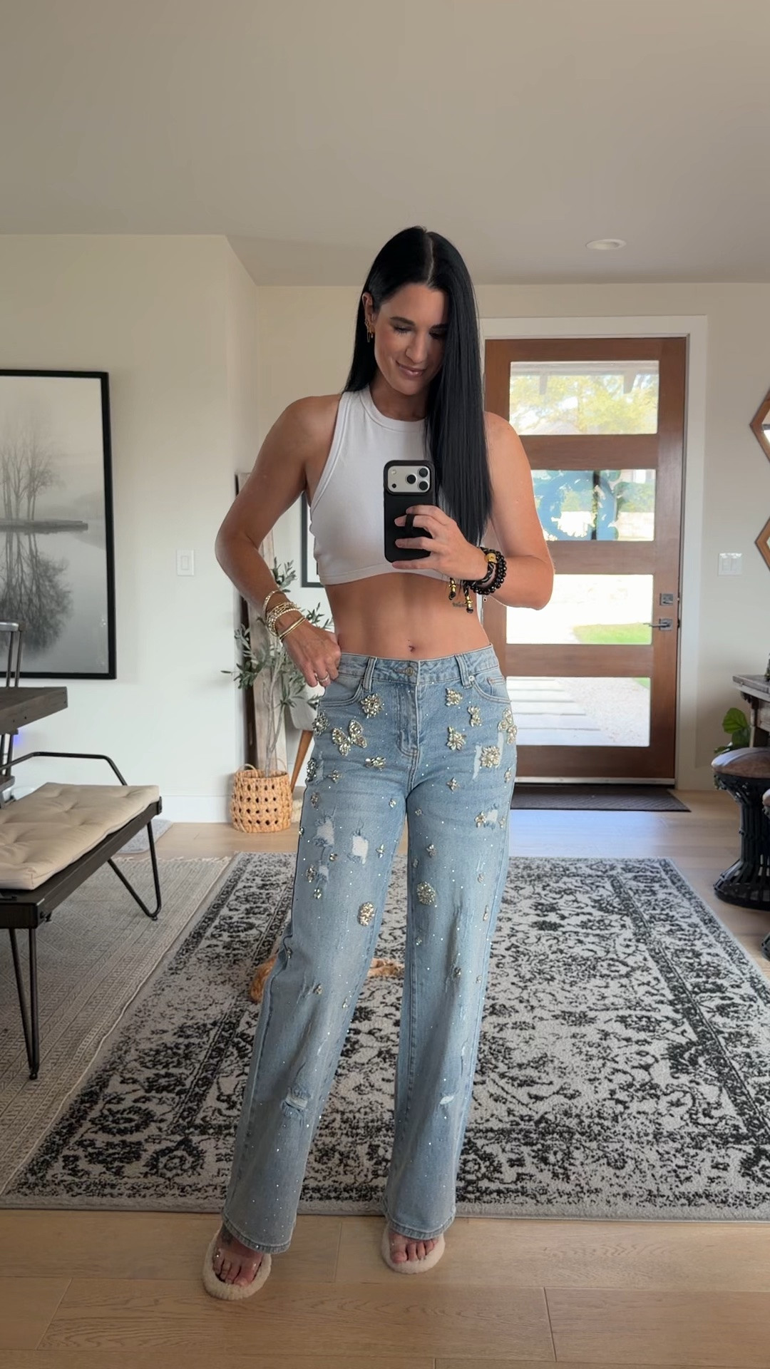 How stunning are these rhinestone jeans from @AKIRA?! The details are beautiful! I’m in the size 27 and they’re only $70!
