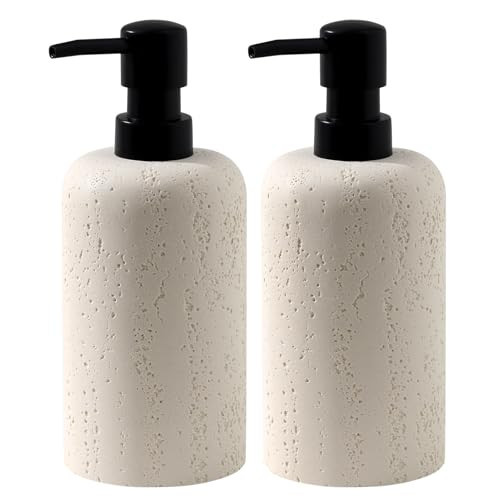 Haocoott Soap Dispensers 400mL 13.5 OZ, 2 PCS Luxurious Hand Dish Lotion Shampoo Soap Dispenser Jar, Travertine Soap Bottles Rustproof Pump for Kitchen Bathroom Countertop | Amazon (US)