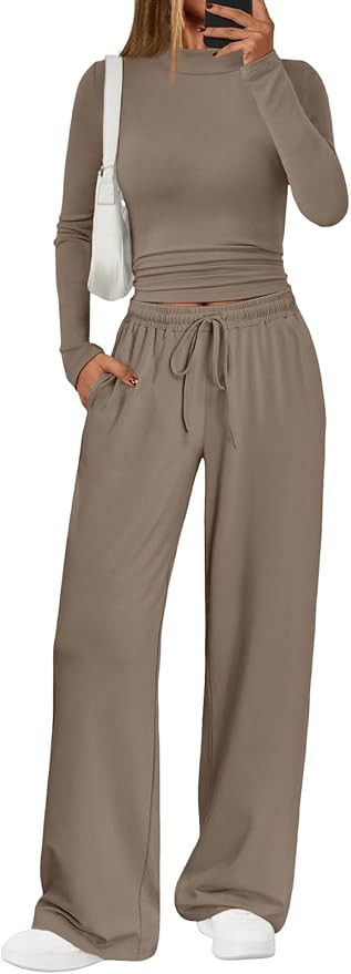 Trendy Queen Womens 2 Piece Matching Lounge Set Mock Turtleneck Top Wide Leg Pants Casual Sweatsu... | Amazon (US)
