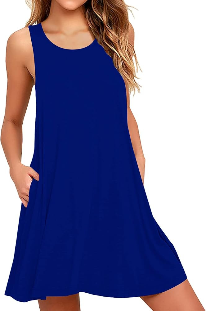 AUSELILY Women Summer Casual T Shirt Dresses Beach Cover up Plain Pleated Tank Dress | Amazon (US)