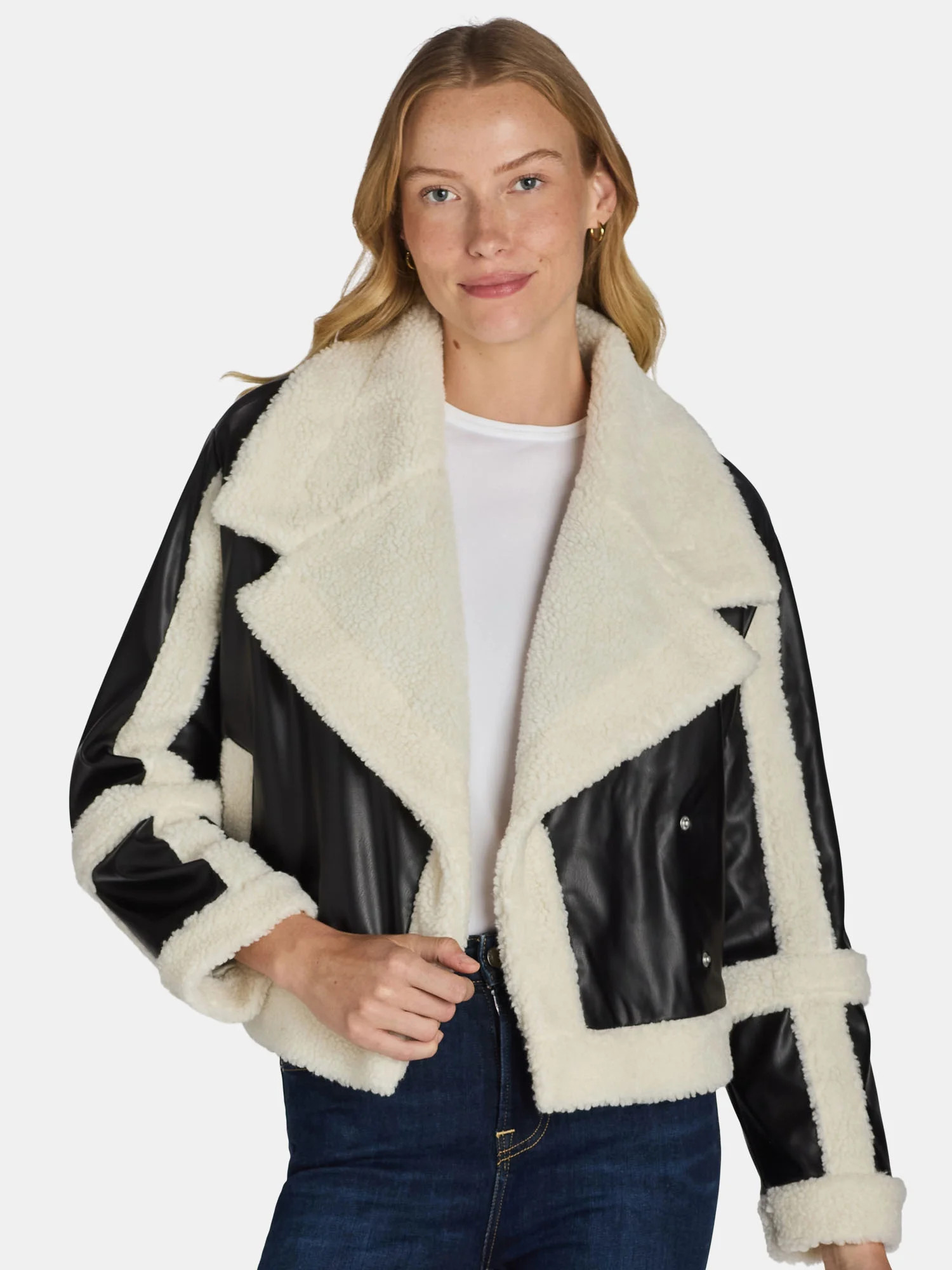 Madden NYC Women's and Women's Plus Faux Shearling Moto Jacket | Walmart (US)