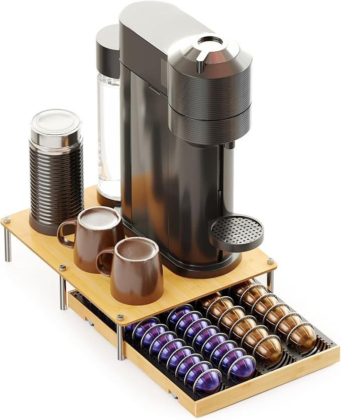 SpaceAid Bamboo Coffee Pod Holder Drawer Storage Compatible with Nespresso Vertuo Capsules, Coffe... | Amazon (US)