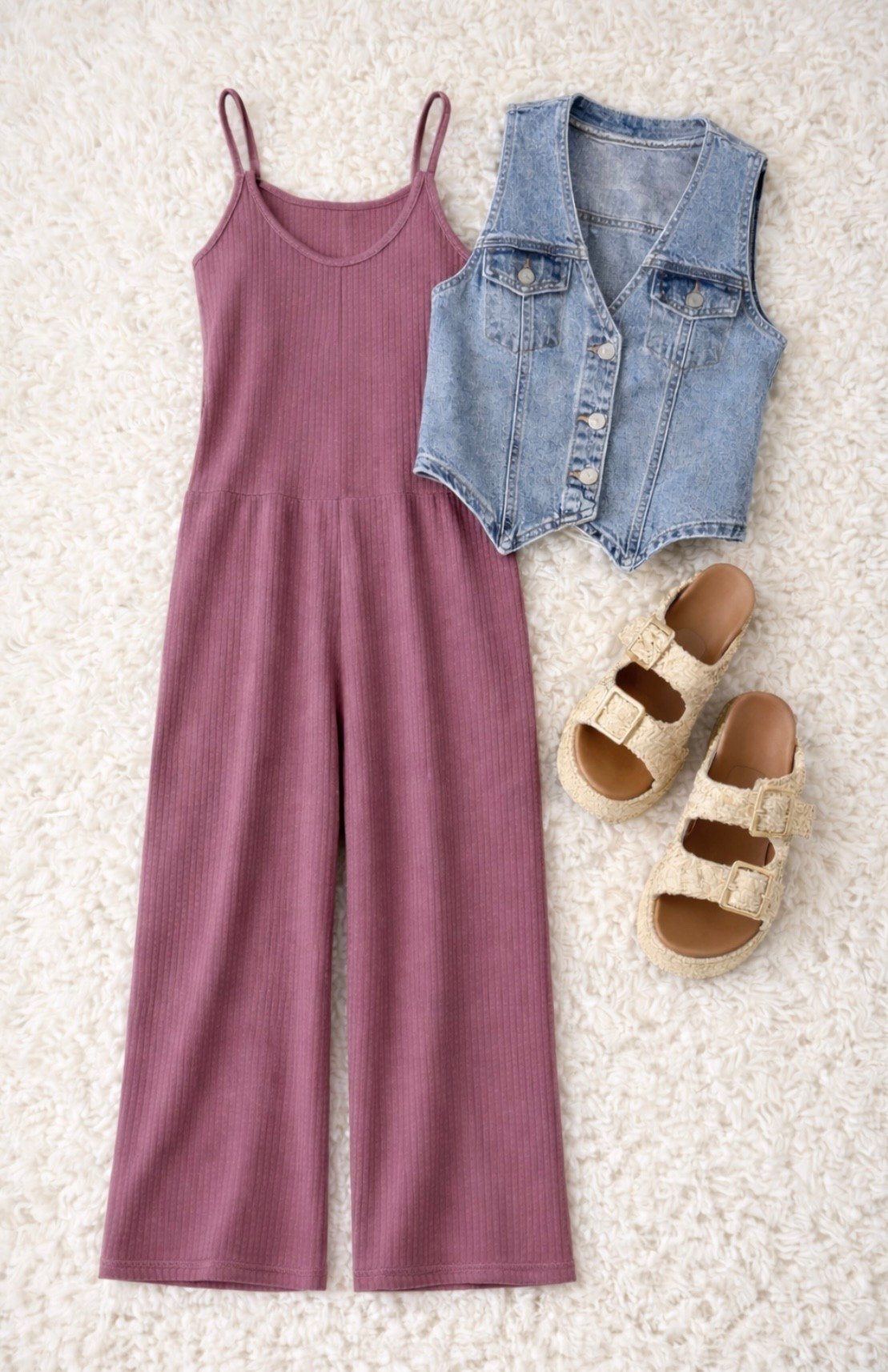 Effortless everyday outfit 🤍 This ribbed jumpsuit is SO comfy and looks cute layered with a denim vest. Paired with my favorite woven platform sandals for an easy spring/summer look. Everything linked on my LTK! ✨



#LTKMidsize #LTKSeasonal #LTKootd