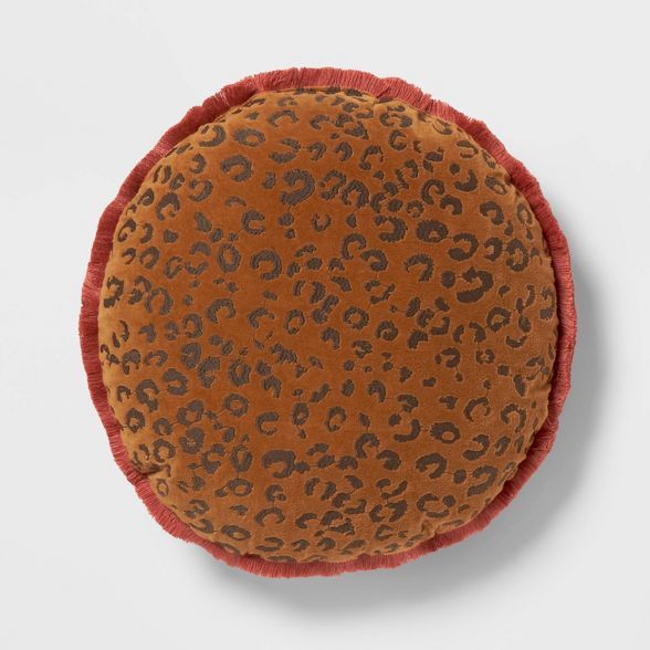 Round Leopard Embroidered Velvet Throw Pillow Neutral - Opalhouse™ | Target