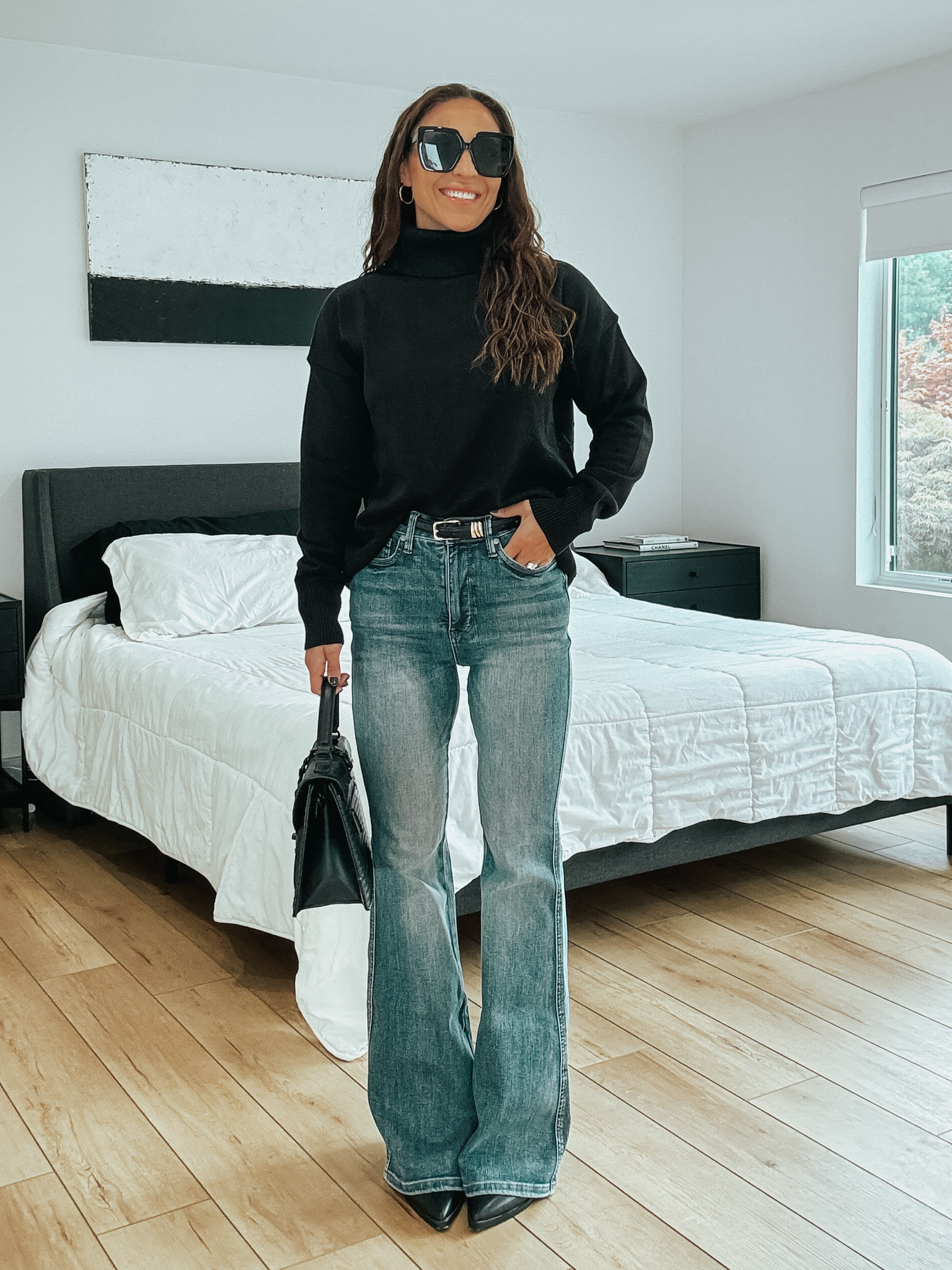 Flare jeans, turtleneck sweater, black booties, fall outfit idea 

#LTKFindsUnder50 #LTKShoeCrush #LTKStyleTip