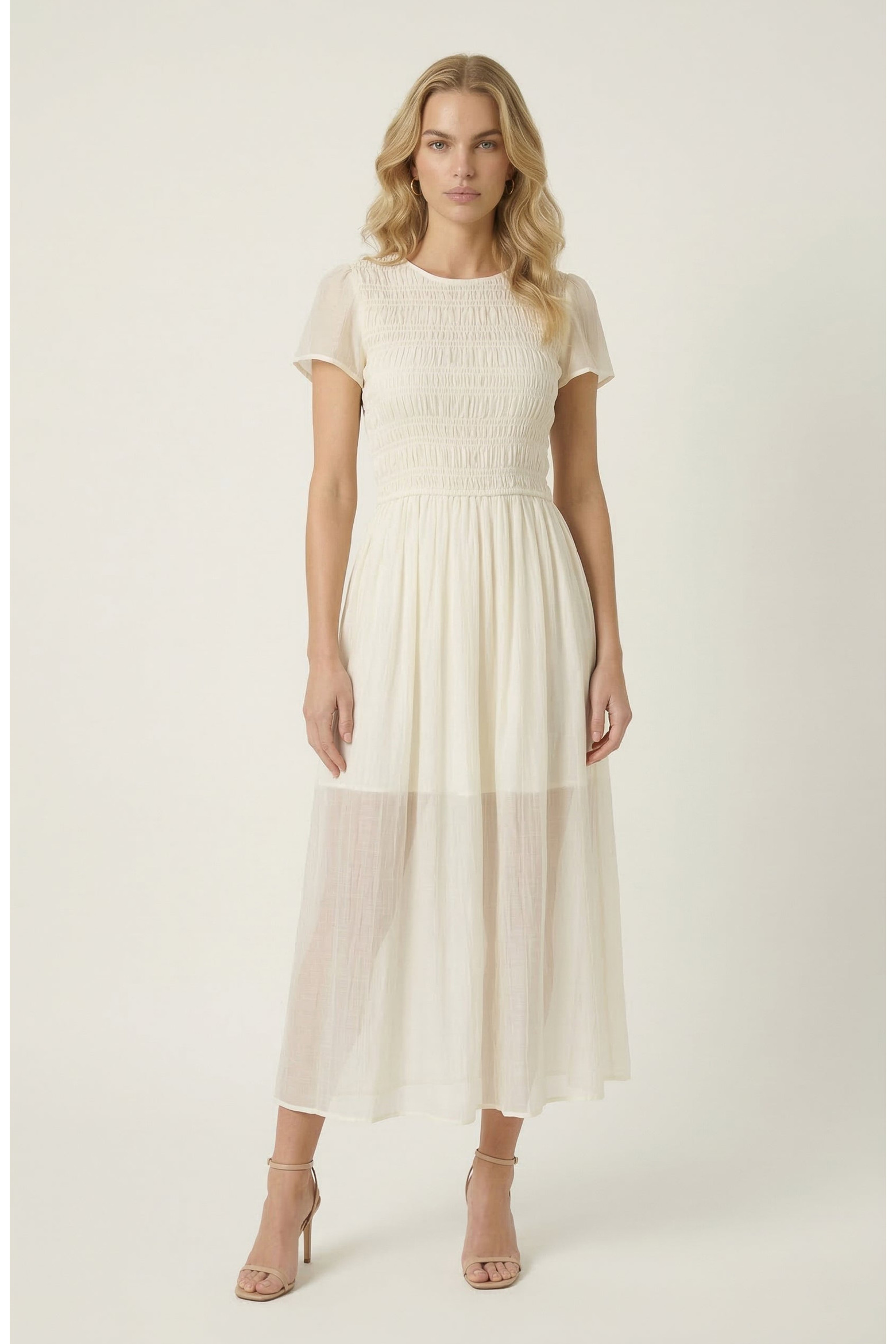 Sheer Overlay Midi Dress with Smocked Bodice (Women) | Nordstrom | Nordstrom