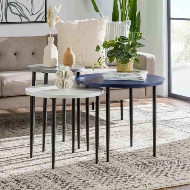 Gap Home Modern Round Nesting Coffee Tables, Set of 3, White/Blue/Grey - Walmart.com | Walmart (US)