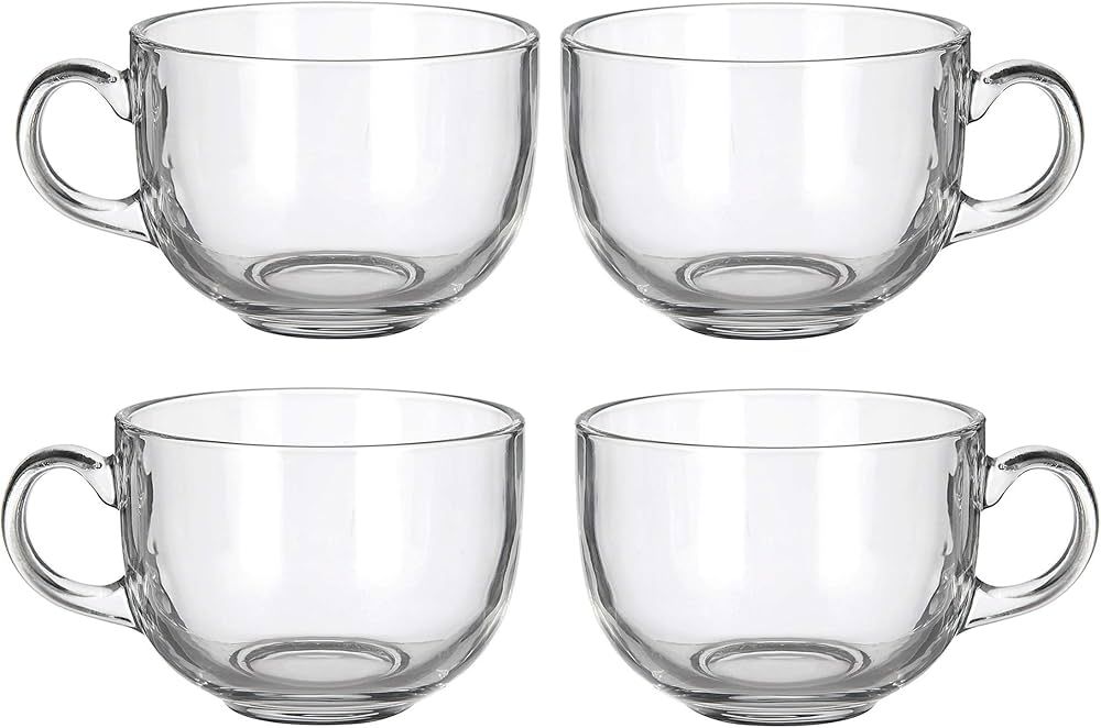 Set of 4 Large 16oz Glass Wide Mouth Coffee Mug- Dishwasher & Microwave Safe | Amazon (US)