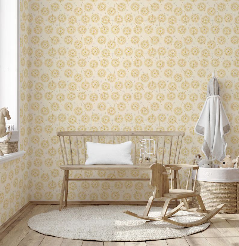 Yellow Dandelion Peel and Stick Wallpaper / Floral Removable Wallpaper / Yellow Wallpaper Self-ad... | Etsy (US)