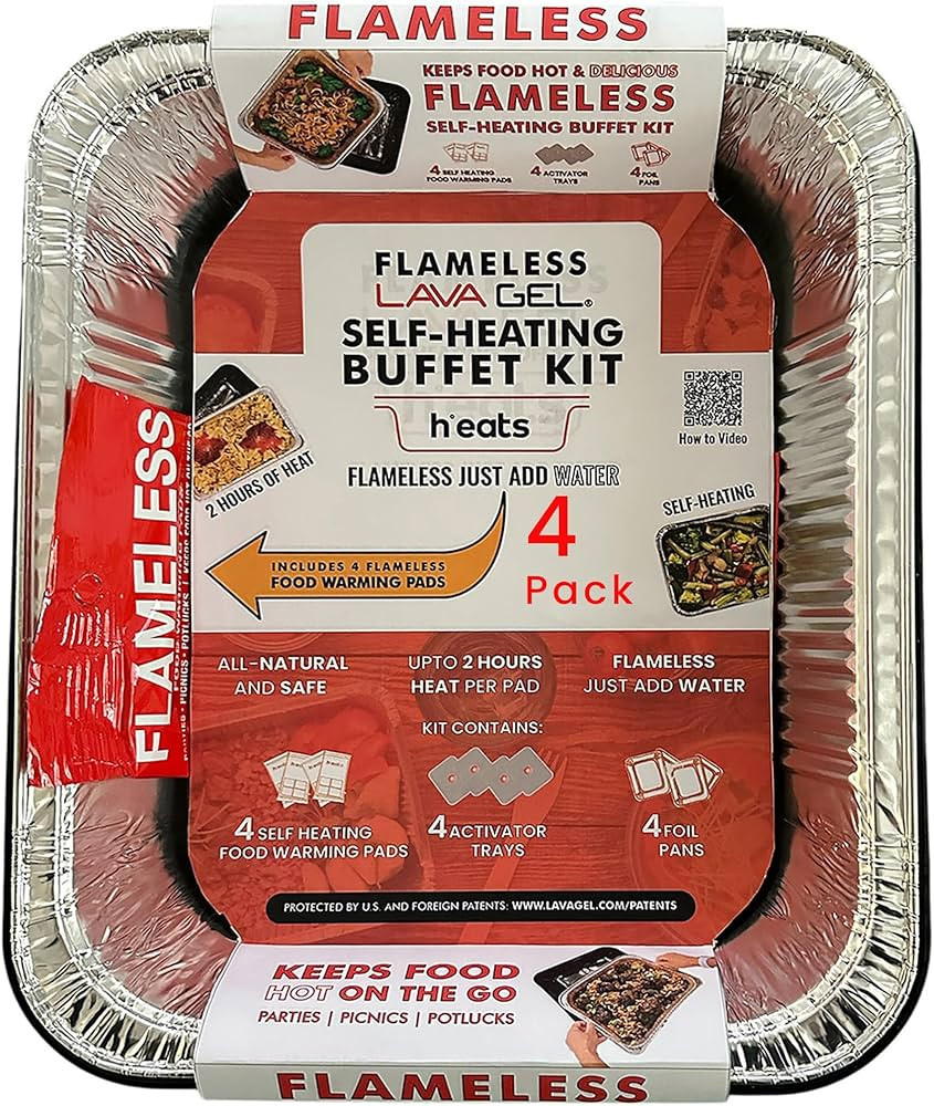 Self-Heating Buffet Kit – Flameless Food Warmer Set for Parties – Includes 4 Trays, 4 Half-Si... | Amazon (US)
