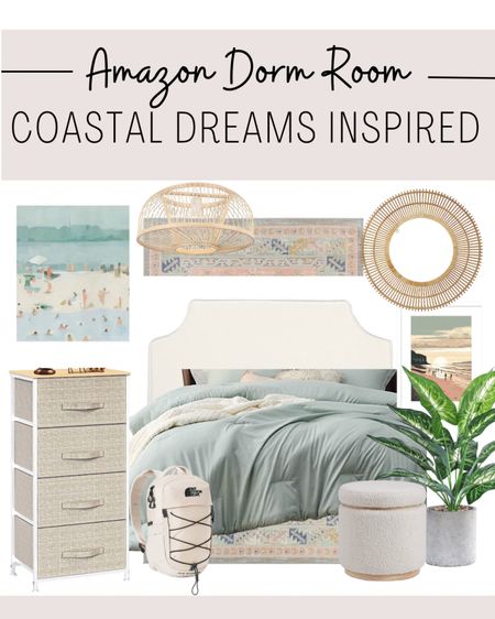 A curated look for the coastal dreamer that would look beautiful in a college dorm or teenage bedroom. The chandelier is a battery operated fixture that you can use a screw hook to install. No hardwiring. 

#girlsdorm #girlsbedroom 

#LTKhome #LTKBacktoSchool