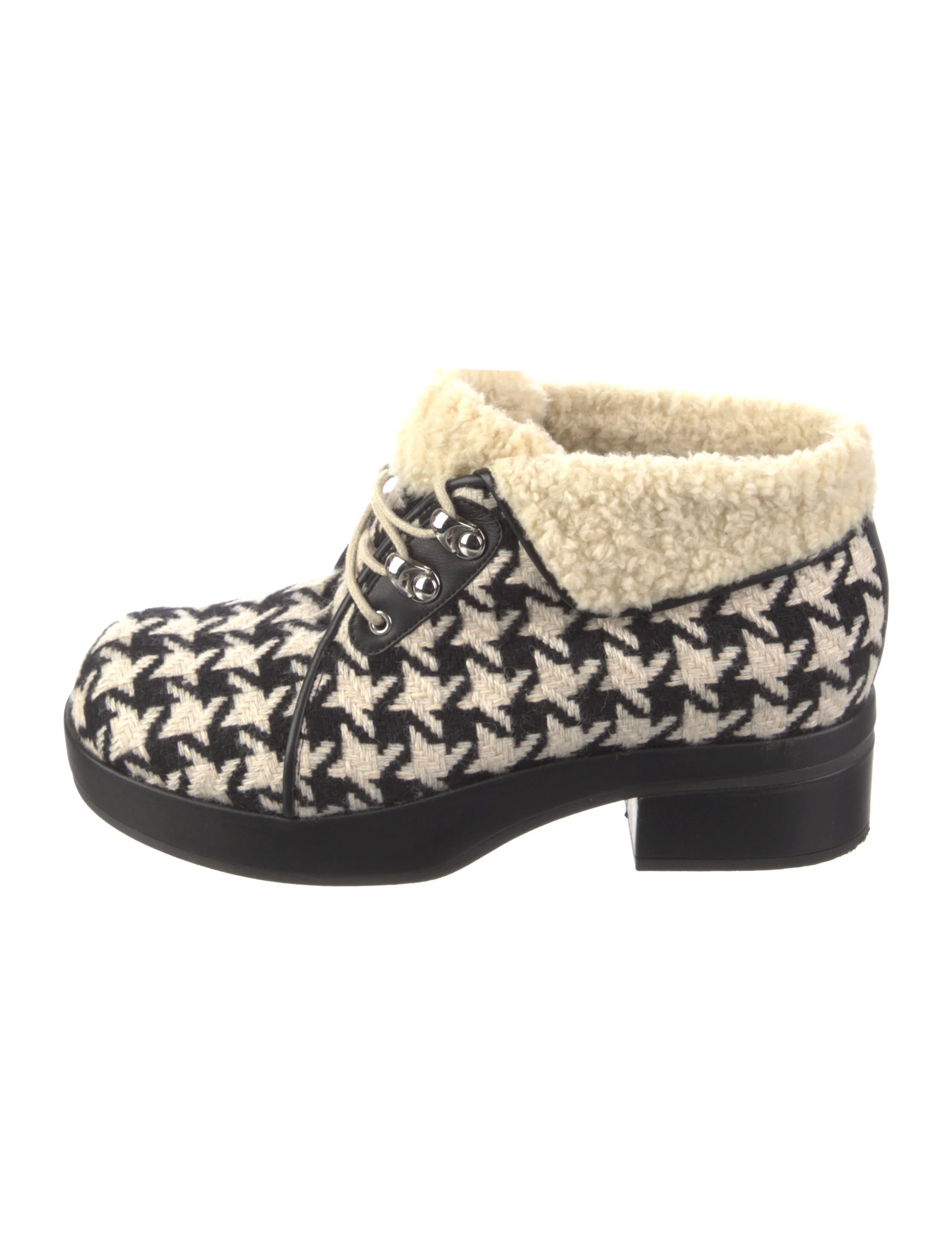 Houndstooth Print Lace-Up Boots | The RealReal
