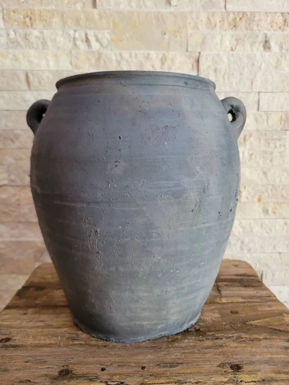 Large Vintage Clay Pot Vessel With Handles - Etsy | Etsy (US)