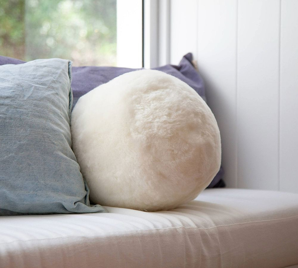 Caye Shortwool Sheepskin Ball Pillow | Pottery Barn (US)