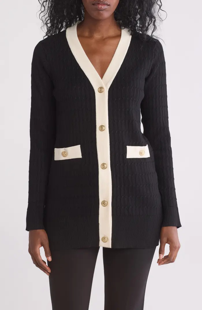 Adrianna Papell Textured Contrast Tipped Cardigan | Nordstromrack | Nordstrom Rack