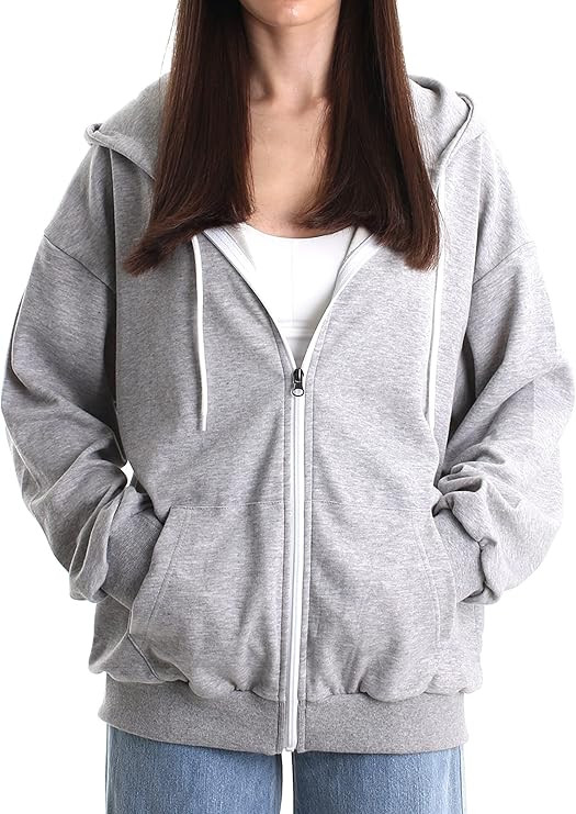 Oversized Women's Casual Full-Zip Hoodie Lightweight Long Sleeve Sweatshirt Casual Jacket with Po... | Amazon (US)