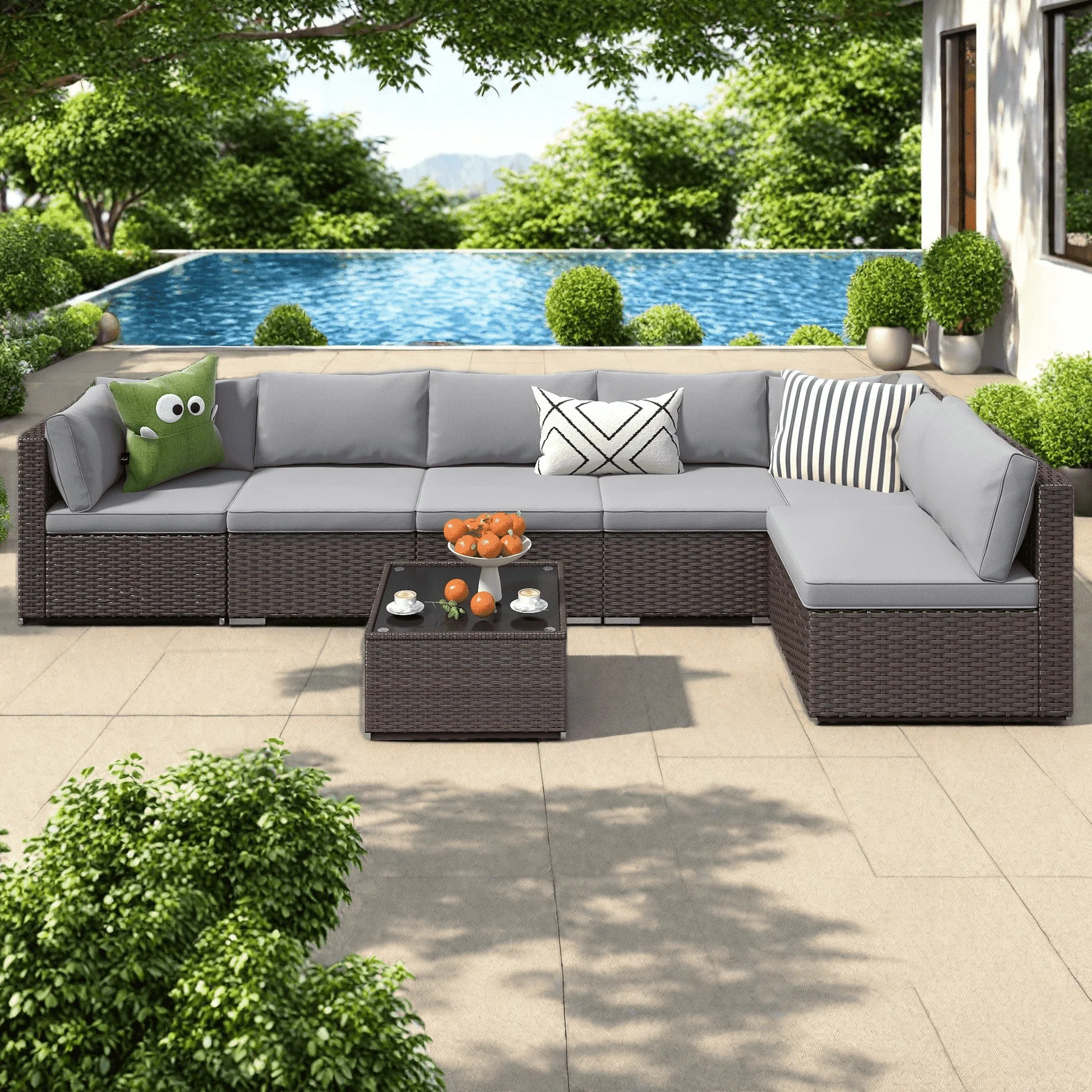 Patio Furniture Set Clearance Lofka Outdoor Sectional Furniture Sofa Set with Tempered Glass Tabl... | Walmart (US)