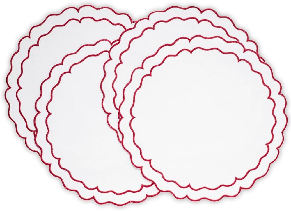 Red Round Placemats Set of 4, Cloth Placemats for Dining Table,100% Cotton Placemats, 16" Round T... | Amazon (US)