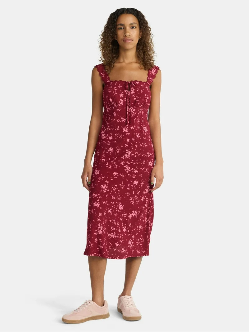 No Boundaries Sleeveless Midi Dress with Keyhole and Tie, Women's | Walmart (US)