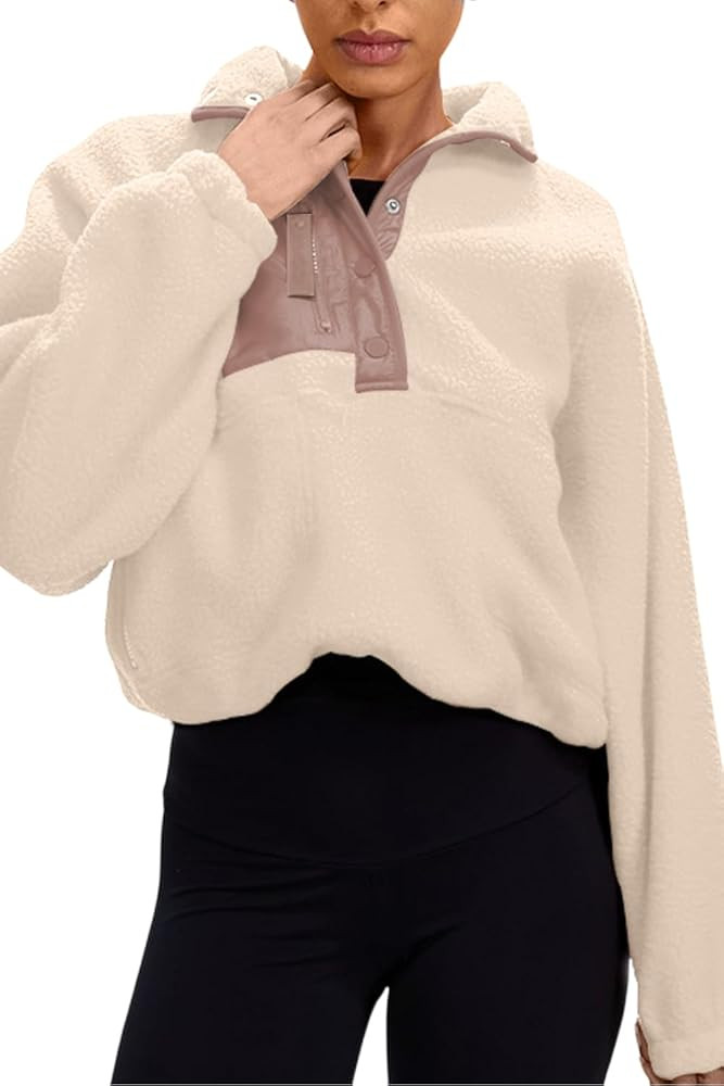 Aoang Womens Oversized Sherpa Jacket Fuzzy Fleece Teddy Coat with Pockets Colorblock | Amazon (US)