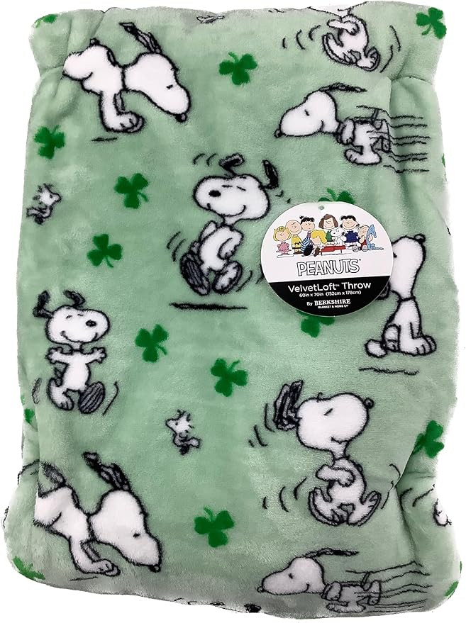 Berkshire Blanket & Home Co. Peanuts Gang St. Patrick's Day Themed Plush Blankets and Throws (Gre... | Amazon (US)