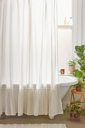 Palmer Linen Blend Ruffler Shower Curtain | Urban Outfitters (US and RoW)