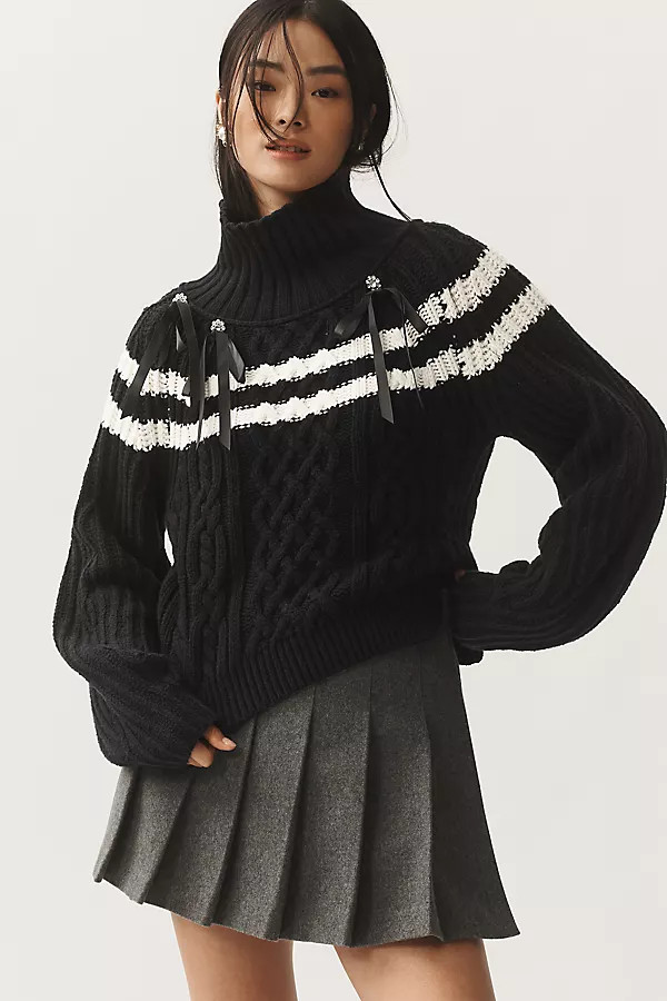 Maeve Turtleneck Balloon-Sleeve Bow Sweater | Anthropologie (US)