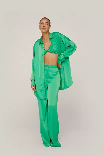 Satin Oversized Long Sleeve Button Down Shirt | Nasty Gal (US)