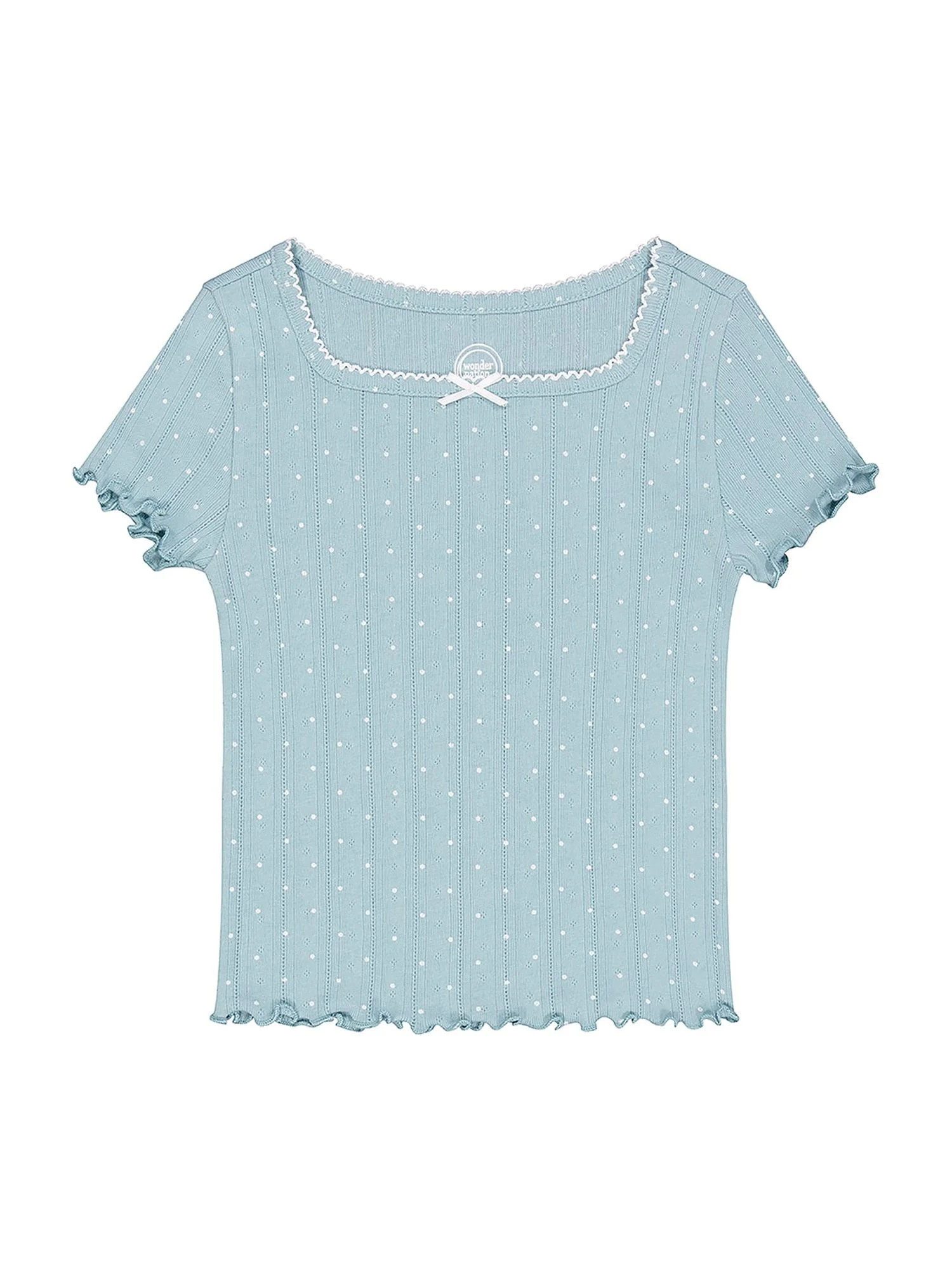 Wonder Nation Girls Short Sleeve Pointelle Trim Shirt, Sizes 4-18 & Plus | Walmart (US)