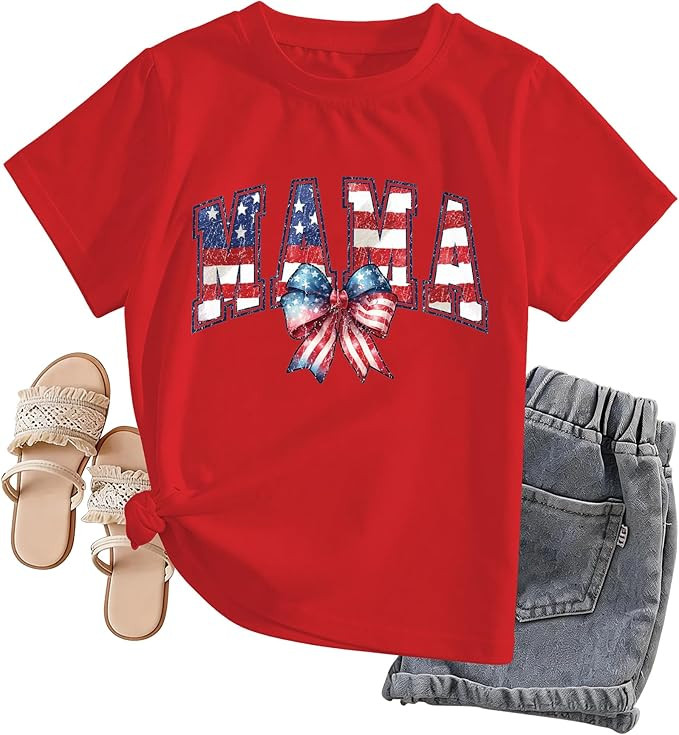 All American Mama 4th of July Shirt Women-Bow Patriotic Shirts USA American Flag T-Shirt Red Whit... | Amazon (US)