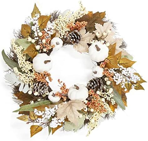 Fall Front Door Wreaths 18 Inches - Autumn Artificial Maples Leaf Pumpkin Pine Cone Berry Wreath ... | Amazon (US)