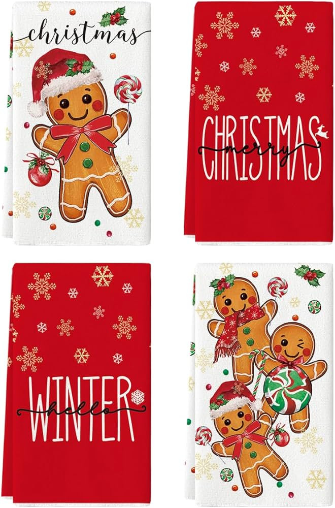 Artoid Mode Gingerbread Candy Merry Christmas Kitchen Towels Dish Towels, 18x26 Inch Holiday Holl... | Amazon (US)