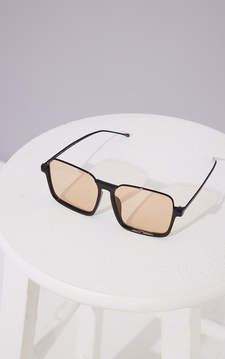 Orange Lens Black Sqaure Frame Sunglasses | PrettyLittleThing US