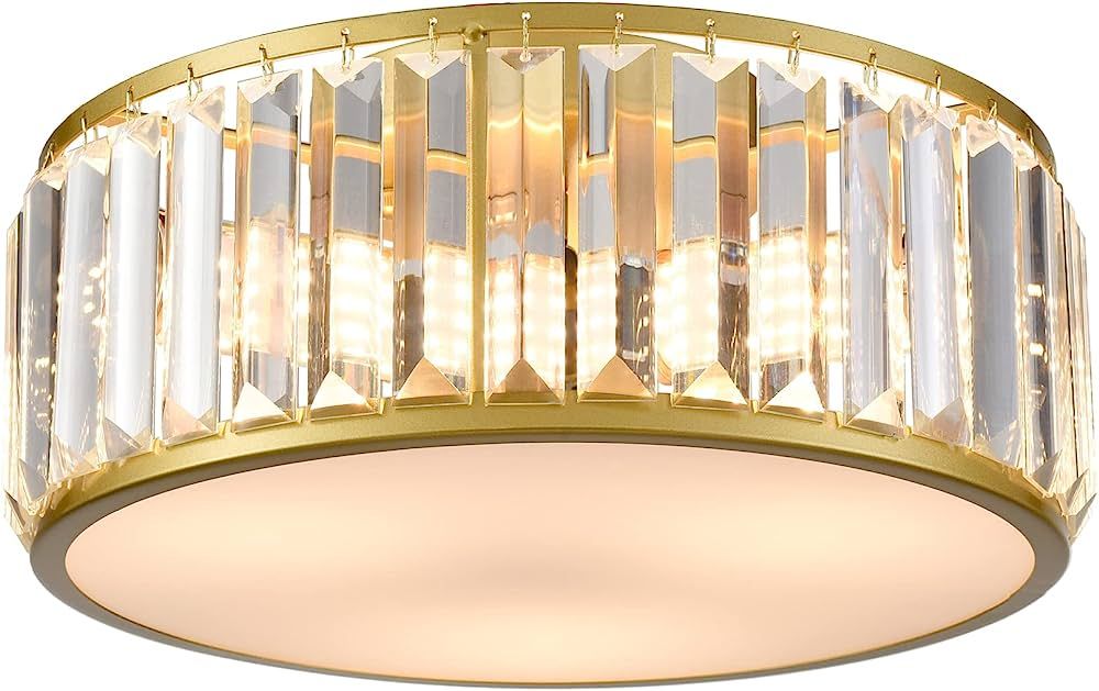 TEENYO 12 Inch Gold Crystal Flush Mount Ceiling Light 3-Light Drum Shade Ceiling Light Fixtures L... | Amazon (US)