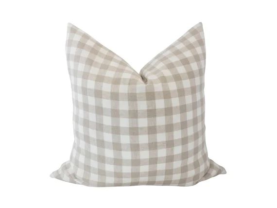 DALLAS  White & Tan Gingham Pillow Cover Neutral Plaid Linen | Etsy | Etsy (US)