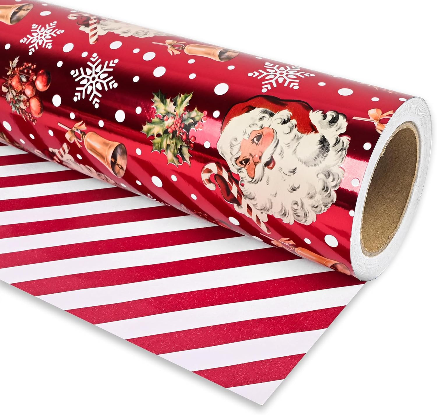 Dlyrroba Reversible Vintage Christmas Wrapping Paper (Vintage Santa - Burgundy, 17 In X 16.5 Ft) | Amazon (US)