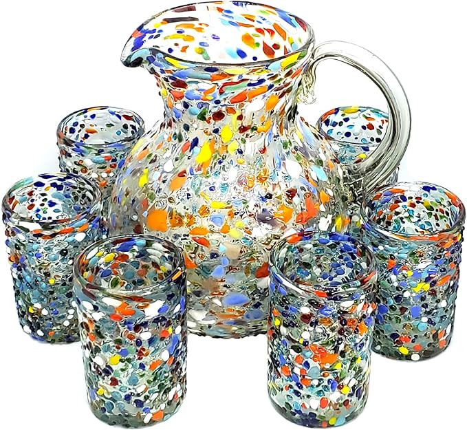 Confetti Rocks 120 oz Pitcher and 6 Drinking Glasses set, Recycled Glass, Lead-free, Toxin-Free (... | Amazon (US)