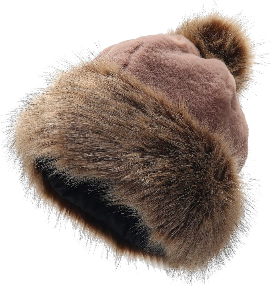LA CARRIE Women's Faux Fur Hat Russian Cossack Pompom Cap for Winter Ski Snow | Amazon (US)
