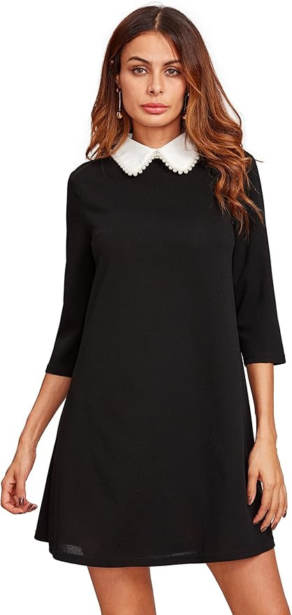 Floerns Women's Doll Collar Long Sleeve Short Tunic Dress | Amazon (US)