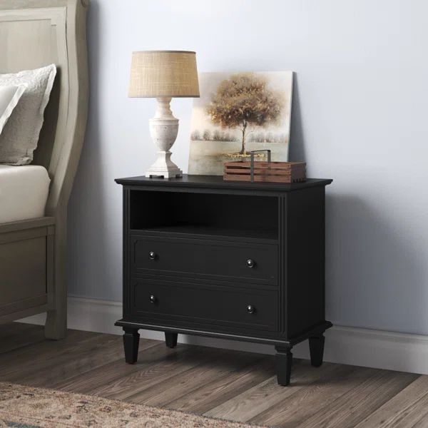 Amberlyn 2-Drawer Nightstand with Built-In Outlets and Solid Wood Legs | Wayfair North America