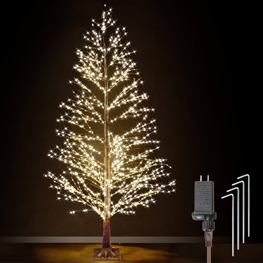 6FT Lighted Birch Tree with 1300 LED Lights, Twinkle Light Brown Christmas Tree with Timer IP44 W... | Amazon (US)