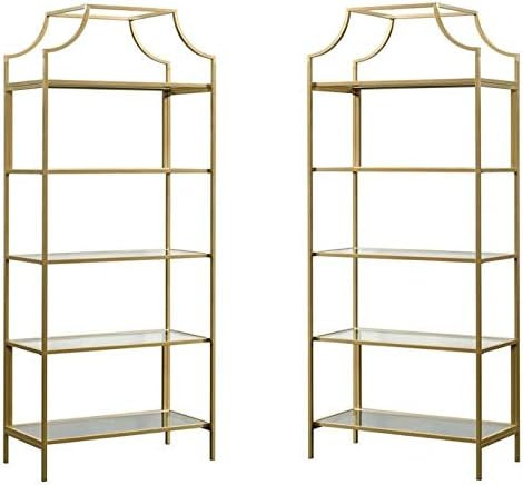 Home Square 2 Piece 5 Shelf Metal Framed Bookcase Set in Satin Gold | Amazon (US)