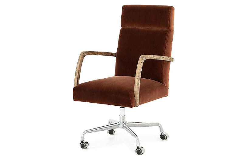 Cullen Desk Chair, Burnt Auburn Velvet | One Kings Lane